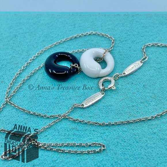 Tiffany & Co. 925 Silver Black Jade White Chalcedony Eternal Circle 16" Necklace - Picture 4 of 6